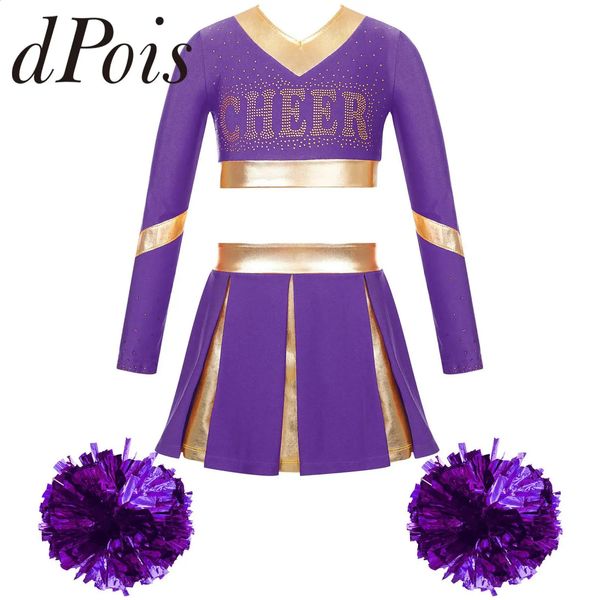 Crianças meninas cheer dança outfit adolescentes cheerleading uniformes com flores de mão adolescente dancewear conjunto para crianças desempenho roupas 240305