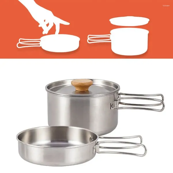 Set di pentole Set antiaderente Pentola portatile ecologica in acciaio inossidabile Manico pieghevole leggero Set da cucina per esterni