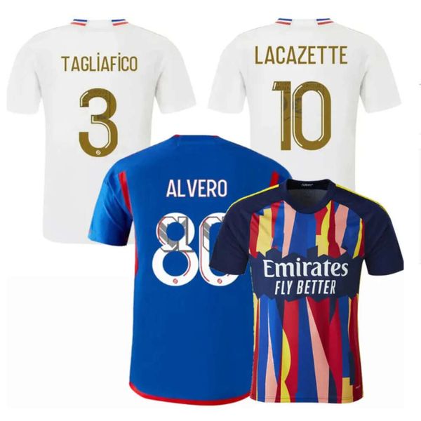 Lione 23 24 Maillot De Foot AOUAR maglie da calcio Lyonnais CAQUERET TOLISSO JEFFINHO OL TAGLIAFICO Tifosi Giocatori Maglie da calcio 2023 2024 TRAORE SARR Lione Uomo Bambini Kit