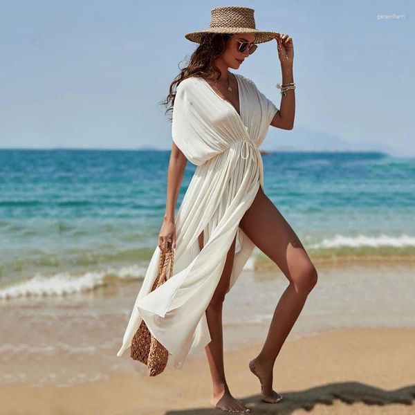 Praia Cover Ups Mulheres Rayon Maxi Swimwears Biquíni Branco Up Maiôs Outfits Maiô de Grandes Dimensões Mujer