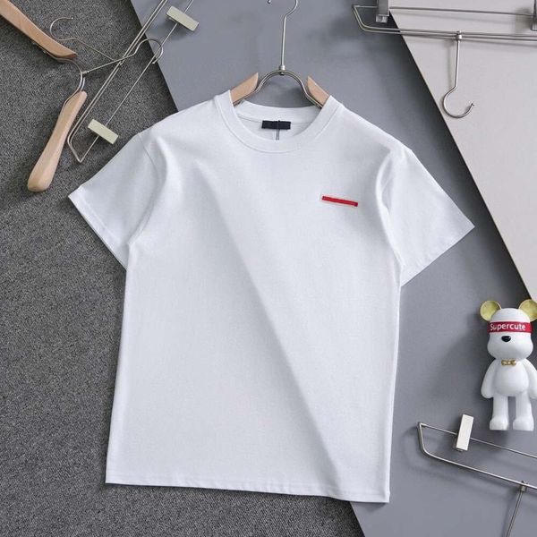 Designer de luxo prads clássico masculino algodão clássico vermelho carta tira manga curta masculino e feminino versátil camiseta