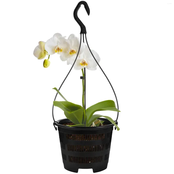 Vasen 5 Sets Hängebecken für Orchideentöpfe Große Pflanzen Wandblumentopf Indoor Cache Schwarz Gartenzubehör
