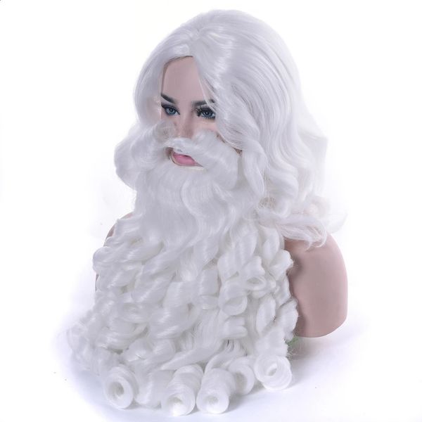 Soowee Regalo di Natale Parrucca da Babbo Natale e Barba Capelli sintetici Parrucche corte per cosplay per uomo Accessori per parrucchino bianco 240305