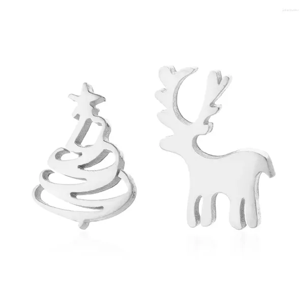 Серьги-гвоздики Рождественская елка и серьги-гвоздики с оленями и лосями из нержавеющей стали, маленькие олени, антилопы, лоси в форме, корейский пирсинг хряща