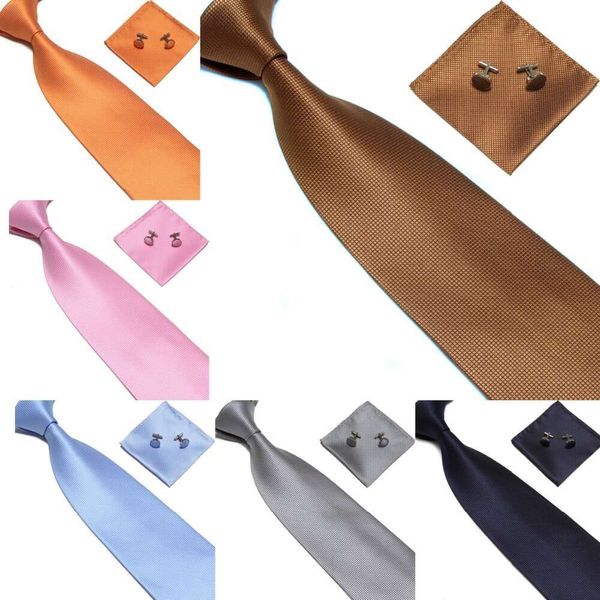 Designer-Krawatten-Set, Farbe: dunkel kariert, garngefärbt, 10 cm, Taschenhandtuch, Manschettenknöpfe, Herren-Business-Taschentuch, dreiteilig, N87w
