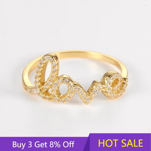 Cluster Ringe 925 Sterling Silber Gold Farbe Brief Liebe Ring Für Frauen Paar CZ Kristall Schmuck Hochzeit Geschenk