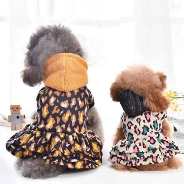 Cão vestuário vestido leopardo ponto padrão vestir-se filhote de cachorro gatos saia botão snap textura macia quente gatinho cães traje para o inverno