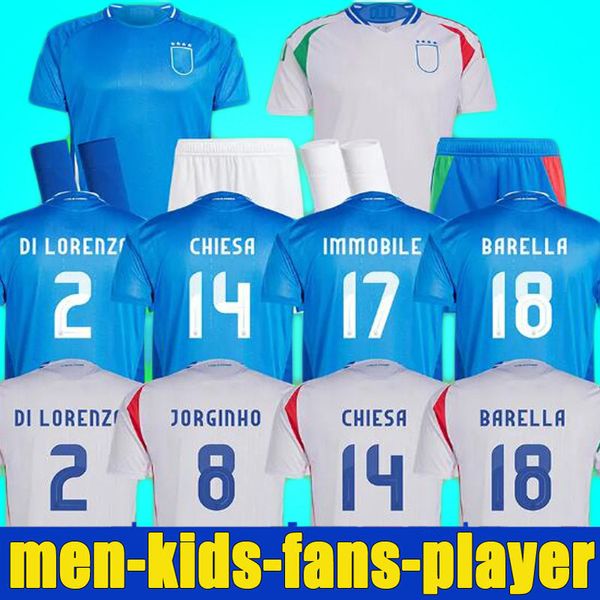 Italys 2024 Chiesa Futbol Forması Raspadori Jorginho İtalyan erkekler kit 24 25 Scamacca Immobile Futbol Gömlek Barella Bastoni Verratti Maglia Fan Oyuncu Versiyonu