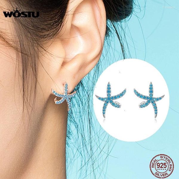 Ohrstecker WOSTU 925 Sterling Silber Seestern Blauer Kubischer Zirkon Für Damen Modeschmuck CTE136