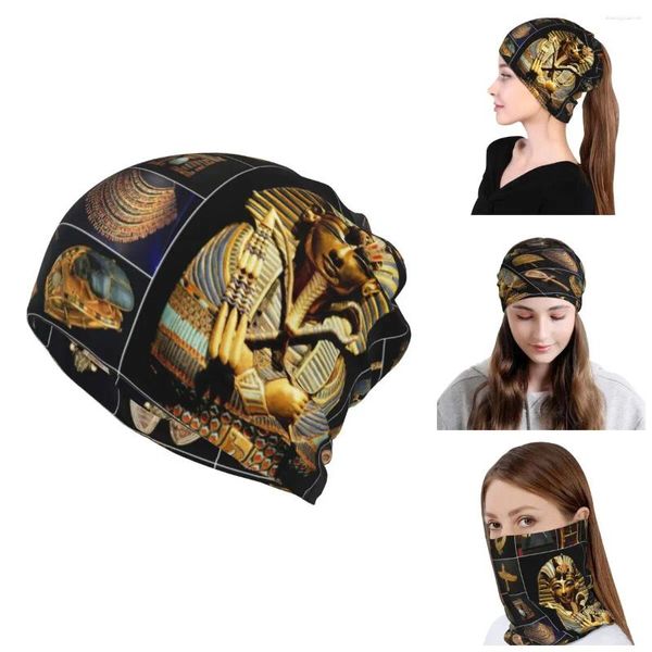 Berets Egito Rei Tutankhamon Hieróglifos Skullies Beanies Caps Mulheres Homens Proteção UV Pescoço Gaiter Inverno Bandana Cachecol para Caminhadas