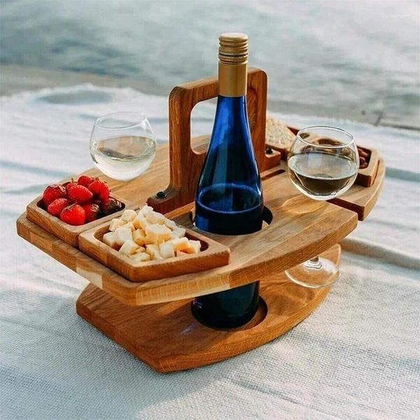 Contenitori per cucina Mini legno spiaggia tavolo da campeggio scaffale pieghevole multifunzionale picnic portatile vassoio per vino fornitura di cibo Y5GB