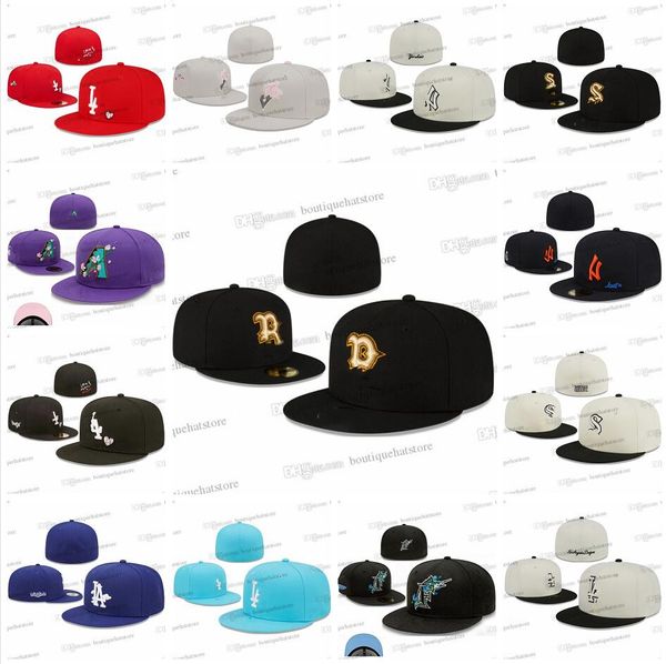 2024 Cappelli da baseball da uomo classici Hip Hop Colore nero Brooklyn Oro B Sport Cappellini di design completamente chiusi Chapeau Punto grigio Cuore Patchato Amore Hustle Fiori Mar17-06