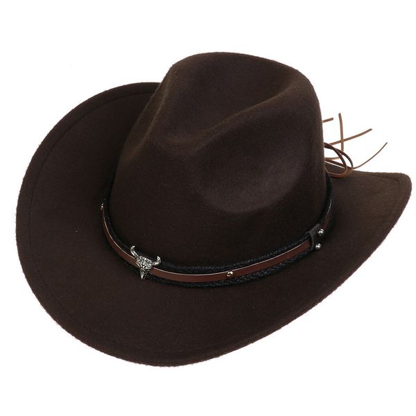 Cappelli da cowboy dell'Europa occidentale e americana, catene di vacchetta di lana, bordi rialzati, cappelli jazz, cappelli tibetani retrò, tendenza dei cappelli di feltro transfrontalieri