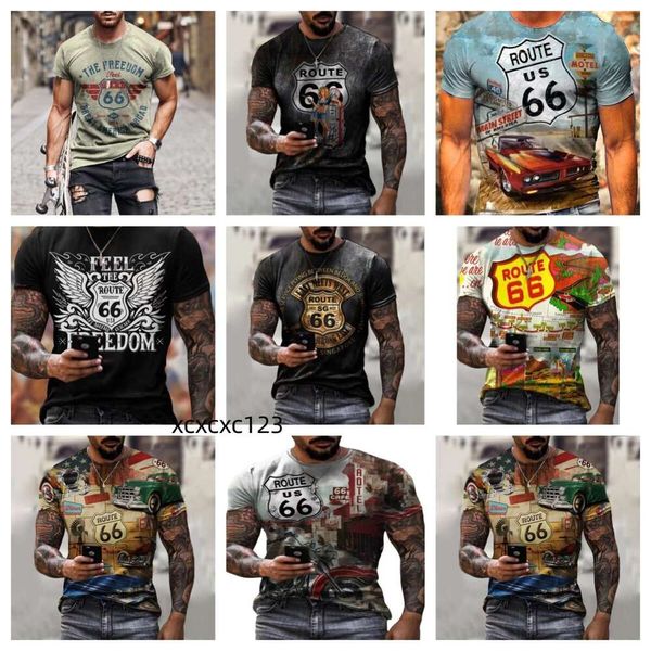 Mens Camiseta New Highway 66 Impressão 3D Rua Hip Hop Estilo Slim Fit Pulôver Mens Camiseta Designer Camisetas Escócia Camisas de Futebol Moletom Hellstar Camisa