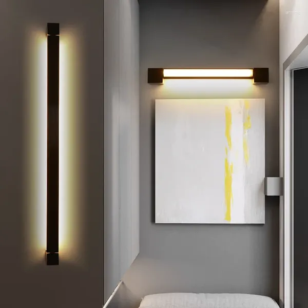 Lâmpada de parede estilo minimalista corredor lâmpadas led retângulo alumínio escovado acrílico quarto sala estar iluminação rotatable luz