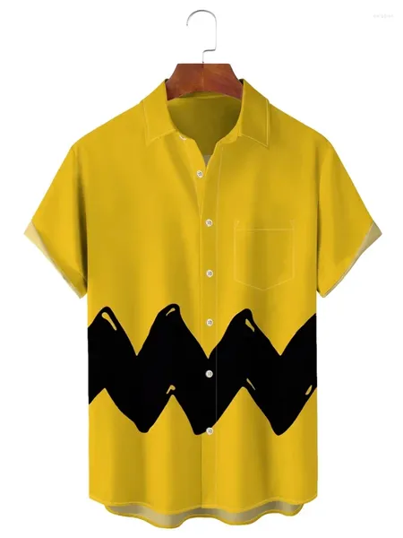 Мужские классические рубашки Летняя гавайская рубашка для мужчин Модная повседневная пляжная полоска Y2k Уличная футболка Топы с короткими рукавами Одежда больших размеров 5XL