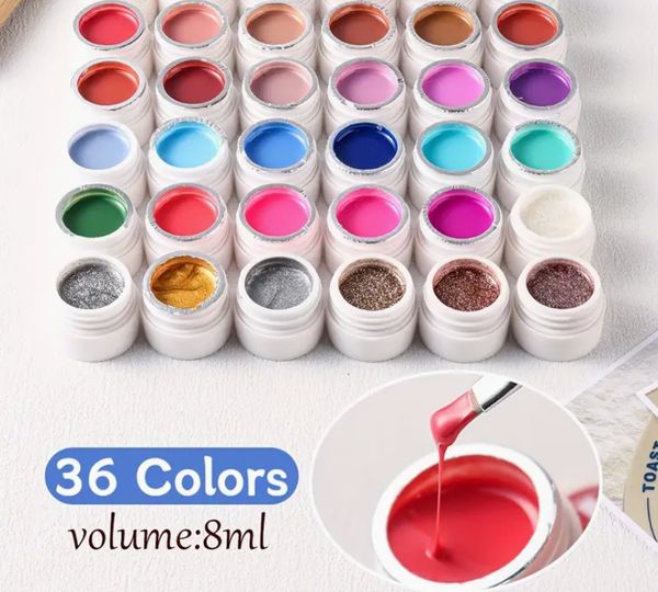 Kit smalto gel UV da 36 colori, vasetti da 8 ml, tonalità versatili, lunga durata, non tossico, facile applicazione, ideale per saloni professionali e uso domestico