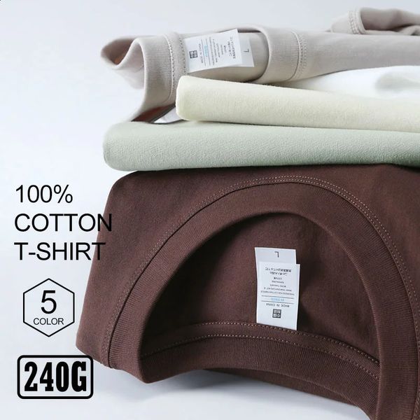 Sommer-T-Shirt aus 100 % Baumwolle, hochwertig, schwer, für Herren, übergroß, 240 g/m², Unisex, Damen, kurzärmeliges T-Shirt, schlichtes weißes schwarzes Oberteil 240305