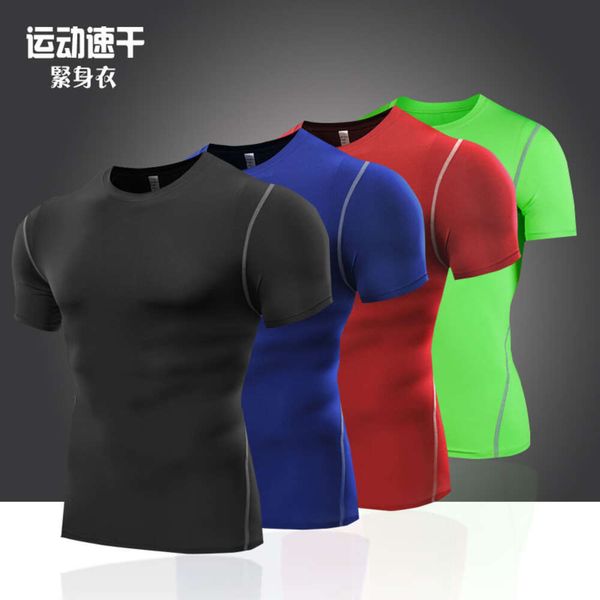 Camiseta esportiva masculina de manga curta com secagem rápida, meia-calça elástica para treinamento de futebol profissional, top de corrida