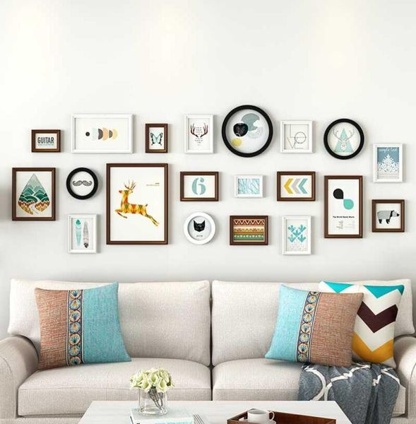 20 peças redondas moldura de foto para sala de estar, moldura de madeira suspensa para fotos, conjunto de molduras de parede, arte moderna, decoração de casa 9690984