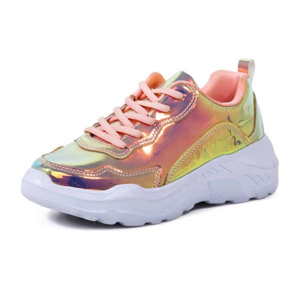 HBP Laser PU all'ingrosso senza marchio Scarpe sportive casual con suola spessa scarpe da ginnastica brillanti da donna