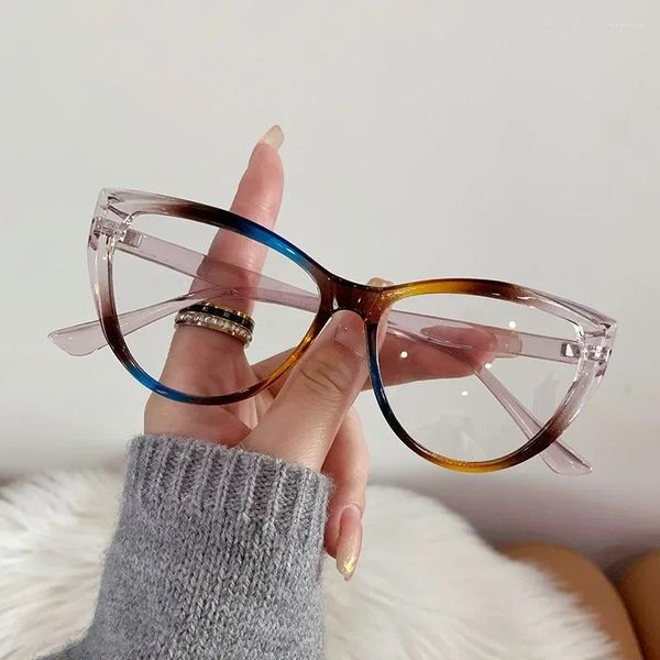 Güneş gözlüğü moda kedi göz gözlükleri şeffaf bilgisayar gözlükleri çerçeve kadınlar erkekler anti mavi ışık engelleme optik gösteri gözlük