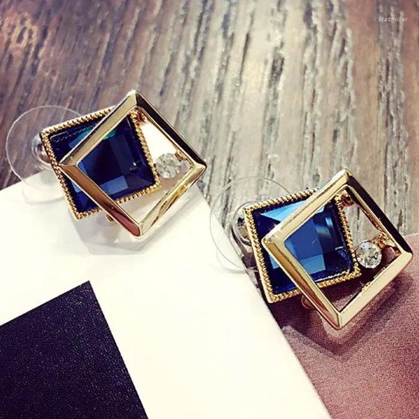 Brincos de garanhão 2024 Moda Brincos Gold Color Jewelry Big Blue Crytal Square para mulheres Presente