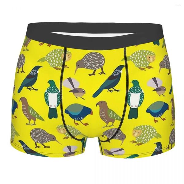 Cuecas Zelândia Amarelo Kakapo Papagaio Kaka Po Strigops Habroptila Pássaro Pássaros Calcinhas Roupa Interior Masculina Shorts Boxer Briefs