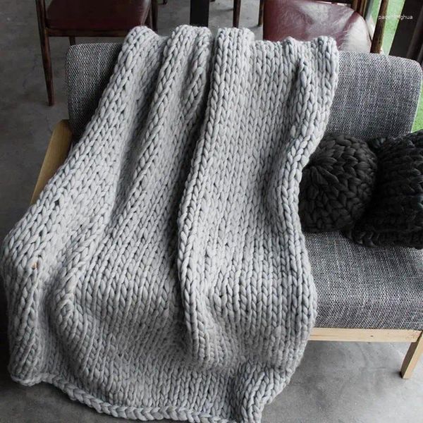 Decken Große, warme, weiche handgestrickte Decke aus Wollgarn für den Winter, klobiger Sofaüberwurf