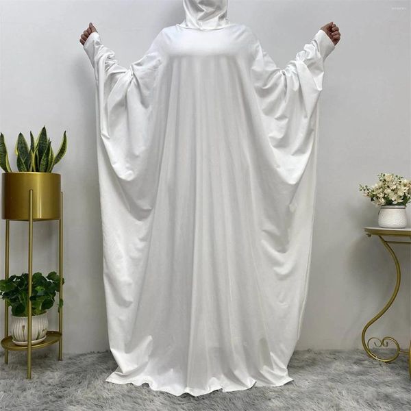 Vestidos casuais senhoras muçulmano longo bat manga cor sólida vestido com capuz mulheres hijab kaftan árabe robe