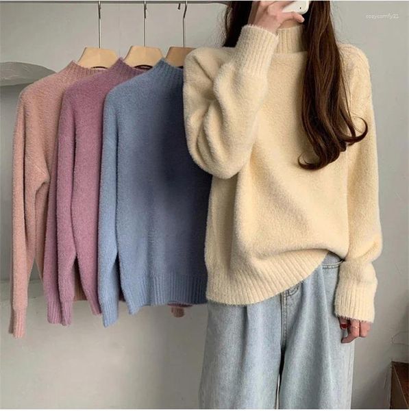 Frauen Pullover Korea Stilvolle Herbst Rundhals Lose Beiläufige Japan Einfarbig Stricken Winter Weibliche Pullover Outfits