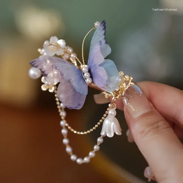 Saç klipleri Çince Han Fu Pin Kip Kelebek Baş Parçası Gelinler İçin Gelinler İçin Kadın Kız Saç Taşınması Düğün Aksesuarları Gelin Mücevherat
