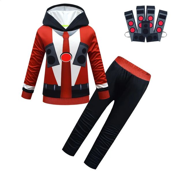 Skibidi Toilet Bambini Tuta Ser Uomo Set di abbigliamento Ragazzi Ragazze Halloween Costumi Cosplay Felpe con cappuccio Pantaloni Abbigliamento sportivo 240306