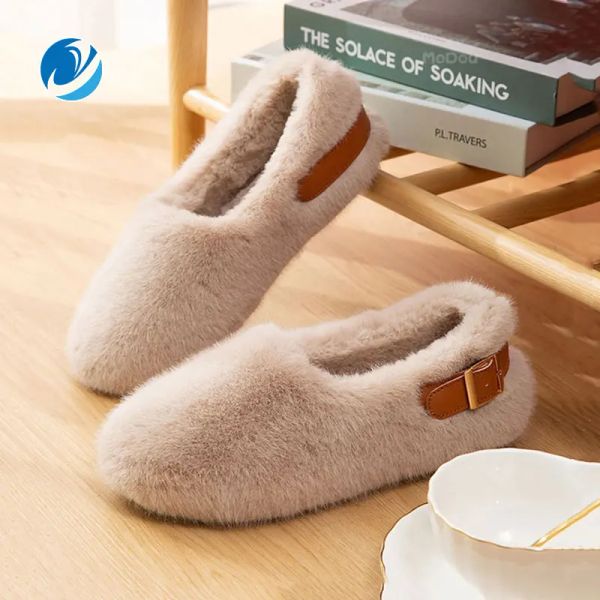 Botas mo Dou Dou New Winter Moda Moda Plush Slippers Imitação Hair Rabbit Sapatos Mulheres Mulheres