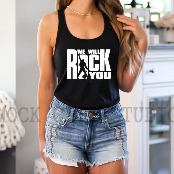 Tops We Will Rock You Music Hip Hip Women Tops Tops de algodão fora de ombro coletes sem mangas harajuku