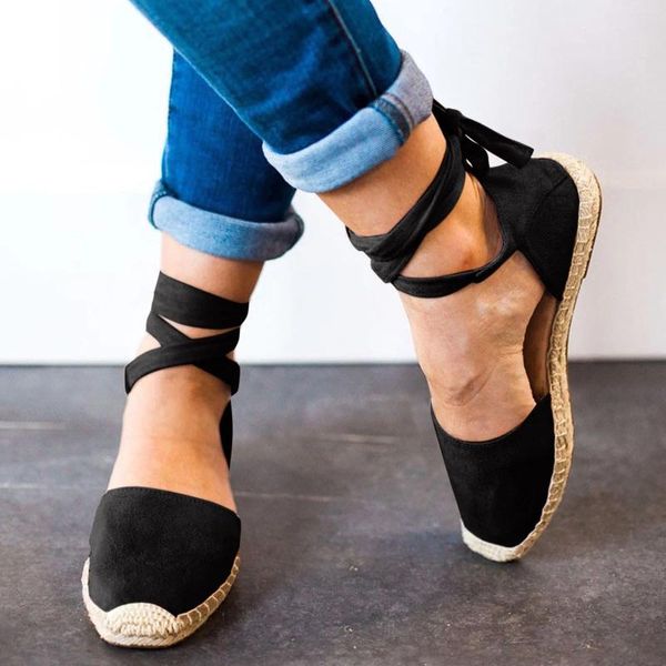 Sandali da donna moda estiva scarpe casual per il tempo libero stringate piatte cinturino posteriore romano tinta unita paglia intrecciata per le donne