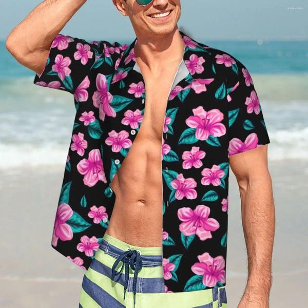 Herren-Freizeithemden, tropische Blumen, Sommerhemd, Herren, Strand, hawaiianische Blume, kurze Ärmel, koreanisches Modedesign, lockere, übergroße Blusen