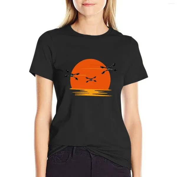 Polo da donna Starfury Fighters - T-shirt fantascientifica nera tramonto Top carini Vestiti anime Camicette estive Donna 2024