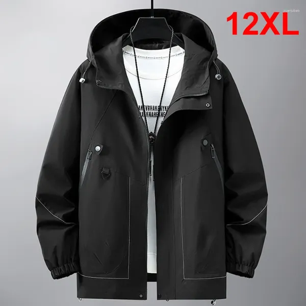 Jaquetas masculinas preto windbreak carga jaqueta homens casaco com capuz plus size 12xl moda casual cor sólida grandes casacos masculinos