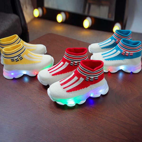 HBP Não-Marca Preço de Fábrica Moda Infantil Sapatos Casuais Deslizamento em Absorção de Choque LED Kid Light up Tênis para Crianças Meninos Meninas