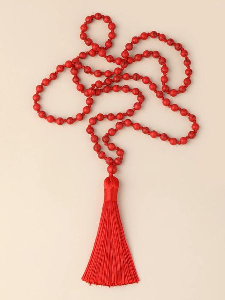 Collane con pendente OAIITE Collana di turchese rosso naturale Testa di Buddha femminile a tre vie 108 Perline di Mala Legato Nappa Gioielli con fascino lungo da uomo