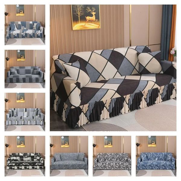 Simplicidade Capa de sofá em diferentes tamanhos SMLXL listras xadrez desenhos geométricos 1234 assentos capa protetora de sofá completa 240304