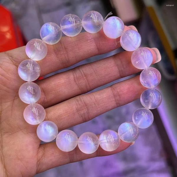 Strand natural moonstone luz azul contas claras pulseira feminino masculino estiramento 11.8mm cristal redondo aaaaaaaaa