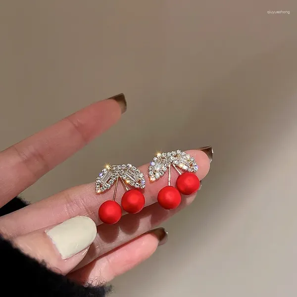 Baumeln Ohrringe Süße Sommer Rote Kirsche Obst Zirkon Stud Ohrring Mode Für Frauen Partei Schmuck Geschenke Großhandel