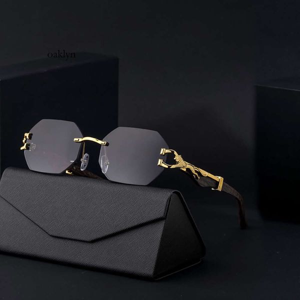 Designer óculos de sol imitação de grão de madeira leopardo espelho pernas para caixa masculina corte borda condução óculos de sol tons