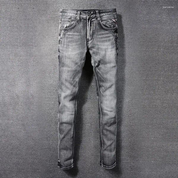 Männer Jeans Mode Designer Männer Hohe Qualität Retro Dunkelgrau Stretch Slim Fit Ripped Vintage Denim Hosen Hombre