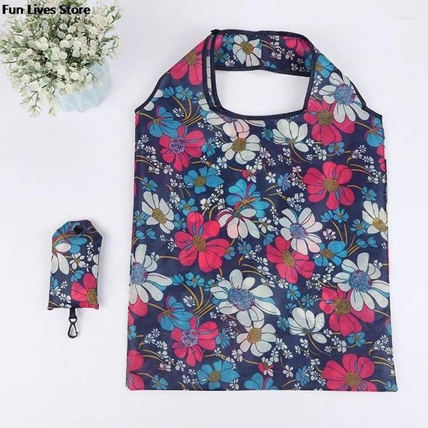 Saco de compras de flores de jardim elegante bolsas femininas reutilizáveis pano praia bolsa floral design moda casual totes bolsas