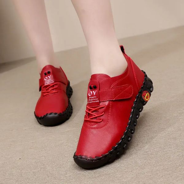 Stiefel modische rot nähende Oxfords Schuhe Frau Wohnungen Freizeit Schnüre -up -Hoop -Look -Leder -Moccasin