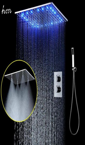 HM großes Duschsystem, 20-Zoll-LED-Nebel-Regenduschkopf, Decken-Quadrat-Duschpaneel, Thermostatmischer, Handbrause26212021871454