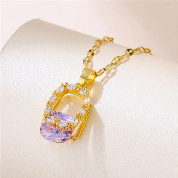 Collane con ciondolo Elegante catena in acciaio inossidabile Collana classica in zirconi viola per le donne Gioielli vintage da donna Accessori per feste quotidiane Regalo